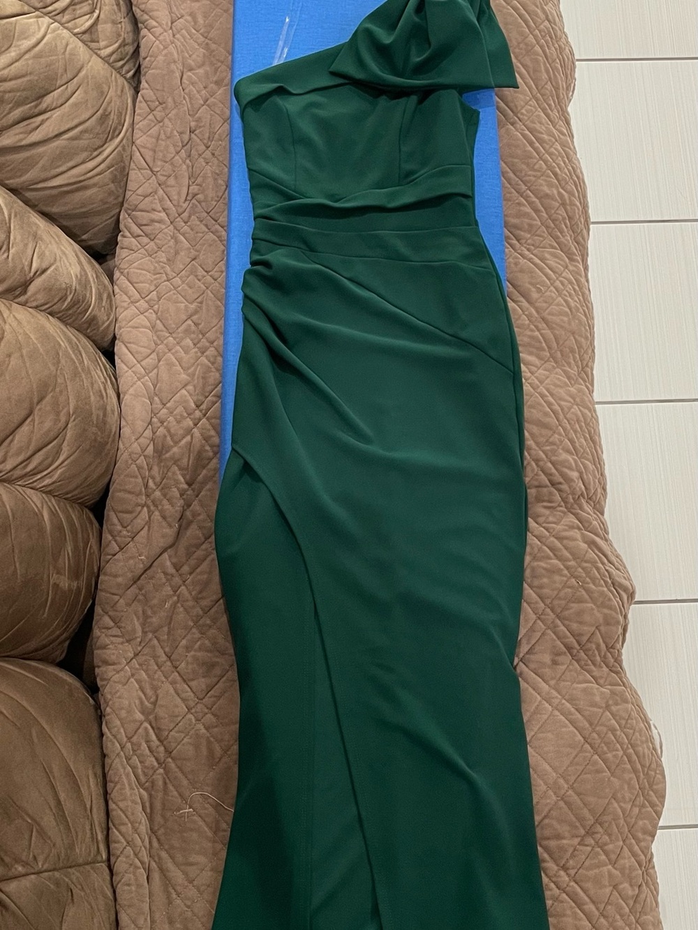 Honey and Rosie One-Shoulder Deep Green Evening Gown